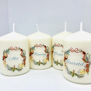 4 db-os Adventi gyertya szett (felirattal) , Karácsony, Adventi díszek, Adventi gyertyadíszek és koszorúdíszek, Gyertya-, mécseskészítés, MESKA