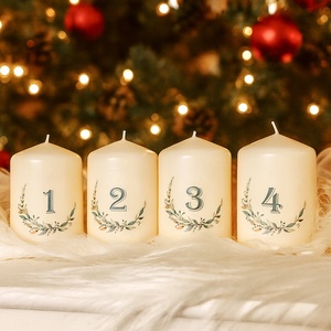 4 db Adventi gyertya (felirattal), Karácsony, Adventi díszek, Adventi gyertyadíszek és koszorúdíszek, Gyertya-, mécseskészítés, Legyen neked is egyedi Adventi dekorációd. Lepd meg magad egy különleges, romantikus gyertya szette..., MESKA