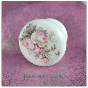   Vintage rózsás decoupage fa bútorgomb -  - Meska.hu
