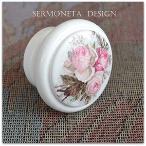   Vintage rózsás decoupage fa bútorgomb -  - Meska.hu