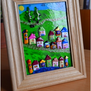  Mesefalu  , színes olvasztott üveg falikép - otthon & életmód - dekoráció - kép & falikép - üvegkép - Meska.hu