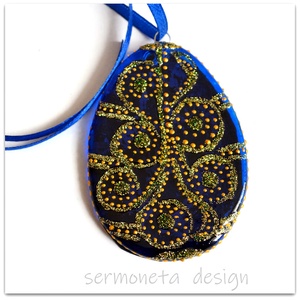 Fabergé stílusú húsvéti tojás olvasztott üvegből, húsvéti dísz, szalaggal felakasztható dísz - otthon & életmód - dekoráció - fali és függő dekoráció - függődísz - Meska.hu