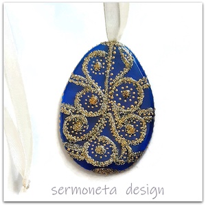 Fabergé stílusú húsvéti tojás olvasztott üvegből, húsvéti dísz, szalaggal felakasztható dísz - otthon & életmód - dekoráció - fali és függő dekoráció - függődísz - Meska.hu