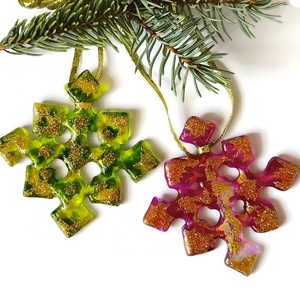 Üveg hókristály, karácsonyfadÍsz arany díszítéssel, Karácsony, Karácsonyi lakásdekoráció, Karácsonyfadíszek, Üvegművészet, MESKA