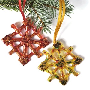 Üveg hókristály, karácsonyfadísz, Karácsony, Karácsonyi lakásdekoráció, Karácsonyfadíszek, Üvegművészet, MESKA