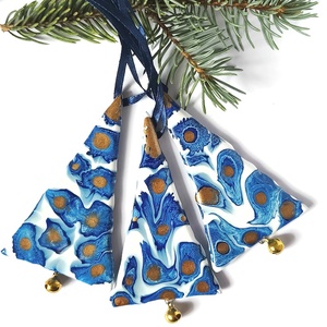 Absztrakt  kék üveg karácsonyfadísz pici haranggal, Karácsony, Karácsonyi lakásdekoráció, Karácsonyfadíszek, Üvegművészet, MESKA