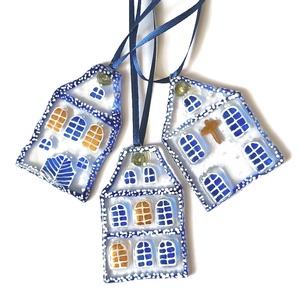 Havas házak  üveg karácsonyfadísz - karácsony - karácsonyi lakásdekoráció - karácsonyfadíszek - Meska.hu