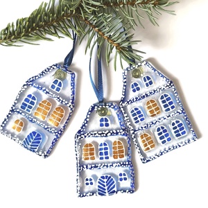 Havas házak  üveg karácsonyfadísz - Meska.hu