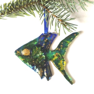 Zöld hal,  üveg karácsonyfadísz - karácsony - karácsonyi lakásdekoráció - karácsonyfadíszek - Meska.hu