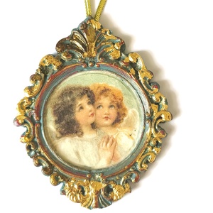 Barokk stílusú karácsonyfadísz angyal portréval, öntött kerámia, Karácsony, Karácsonyi lakásdekoráció, Karácsonyfadíszek, Decoupage, transzfer és szalvétatechnika, Mindenmás, MESKA