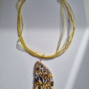 Kézzel festett sárga mintás achát medál - ékszer - nyaklánc - medálos nyaklánc - Meska.hu