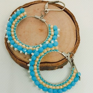 Égkék félhold fülbevaló, Ékszer, Fülbevaló, Lógós kerek fülbevaló, Gyöngyfűzés, gyöngyhímzés, MESKA