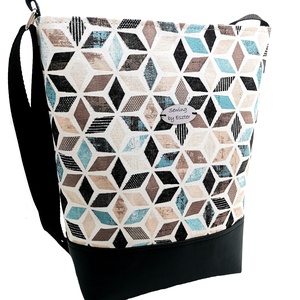 Geometriai mintás Női nagy táska - Kék, szürke és fekete színben  - táska & tok - kézitáska & válltáska - válltáska - Meska.hu
