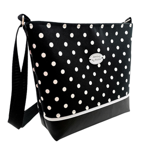 KÉSZLETEN - Klasszikus elegancia - Női táska - Fekete fehér pöttyös  - táska & tok - kézitáska & válltáska - vállon átvethető táska - Meska.hu