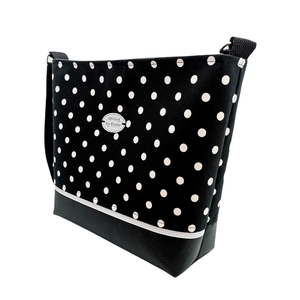 KÉSZLETEN - Klasszikus elegancia - Női táska - Fekete fehér pöttyös  - táska & tok - kézitáska & válltáska - vállon átvethető táska - Meska.hu