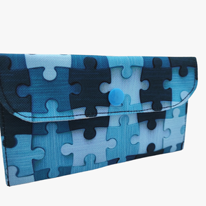 Kék puzzle mintás Papírzsebkendő tartó - Patentos zsebkendőtartó , Táska & Tok, Pénztárca & Más tok, Zsebkendőtartó tok, Varrás, Meska