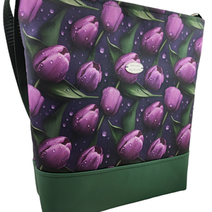 Készleten! - Lila tulipános női nagy táska , Táska & Tok, Kézitáska & válltáska, Vállon átvethető táska, Varrás, MESKA