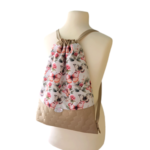 Pillangós  GymBag / Tornazsák / Hátizsák / Festival bag - Bézs  - táska & tok - hátizsák - tornazsák, gymbag - Meska.hu