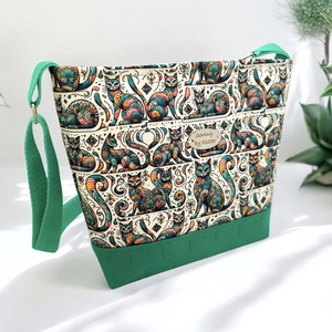 Zöld mandala macskás női táska / Crossbody - Több méret - Meska.hu