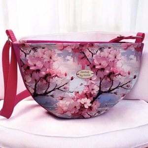 Cseresznyevirágos női táska - crossbody / válltáska - Pink, Táska & Tok, Variálható táska, Varrás, MESKA