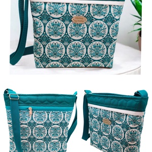 Készleten! - Havasi gyopár mintás - crossbody / válltáska - Türkiz - táska & tok - kézitáska & válltáska - válltáska - Meska.hu