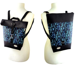 Kék és menta leveles Roll Top Hátizsák / Hátitáska - Több méret - táska & tok - hátizsák - roll top hátizsák - Meska.hu