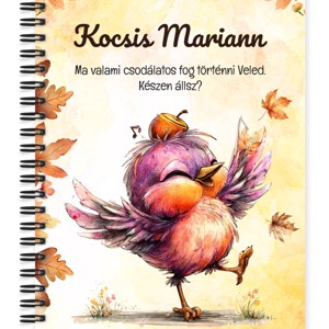 Személyre szabható - Cuki őszi táncoló kismadár mintás A6-os füzet, Otthon & Életmód, Papír, írószer, Jegyzetfüzet & Napló, , MESKA