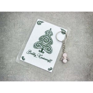 Karácsony angyali érintése rózsakvarc kulcstartó üdvözlőkártyával - Meska.hu