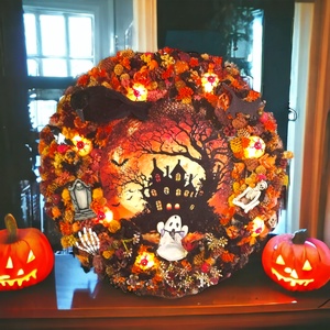 Halloween őszi ajtódísz , Otthon & Életmód, Dekoráció, Ajtó- és ablak dekoráció, Ajtódísz & Kopogtató, Virágkötés, MESKA
