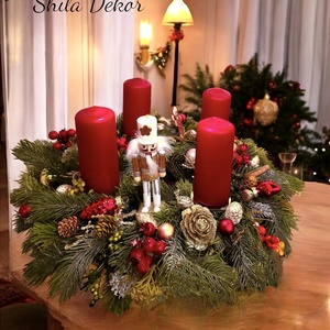 LED -es Piros arany adventi koszorú , Karácsony, Adventi díszek, Adventi koszorú, Virágkötés, MESKA