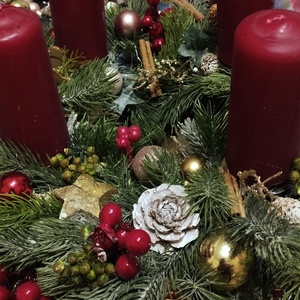 LED -es Piros arany adventi koszorú  - karácsony - adventi díszek - adventi koszorú - Meska.hu