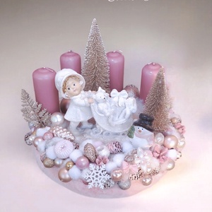 Rózsaszín arany adventi koszorú , Karácsony, Adventi díszek, Adventi koszorú, Virágkötés, MESKA