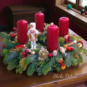 LED -es Piros arany adventi koszorú , Karácsony, Adventi díszek, Adventi koszorú, Virágkötés, MESKA