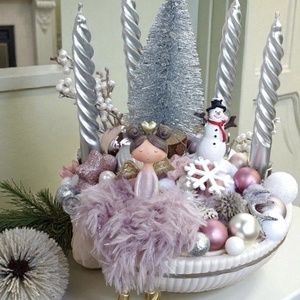 Adventi koszorú ezüst rózsaszín , Karácsony, Adventi díszek, Adventi koszorú, Virágkötés, MESKA