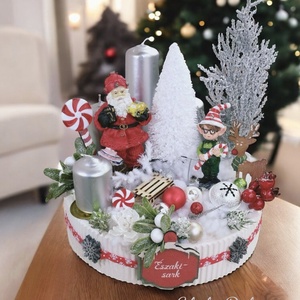 Piros fehér adventi asztaldísz  - Meska.hu