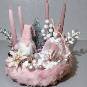 Rózsaszín adventi koszorú , Karácsony, Adventi díszek, Adventi koszorú, Virágkötés, MESKA