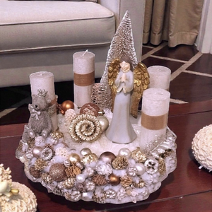 Fehér arany adventi koszorú , Karácsony, Adventi díszek, Adventi koszorú, Virágkötés, MESKA