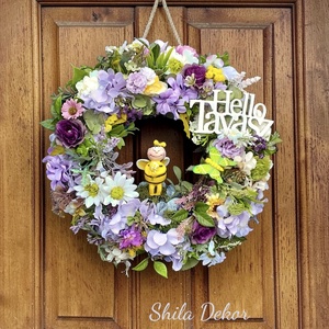 Tavaszi virágos ajtódísz , Otthon & Életmód, Dekoráció, Ajtó- és ablak dekoráció, Ajtódísz & Kopogtató, Virágkötés, MESKA