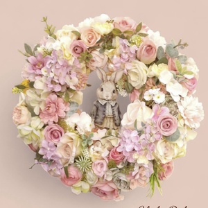 Tavaszi ajtódísz , Ünnepi díszek, dekorációk, Húsvéti díszek és dekorációk, Húsvéti ajtódísz, kopogtató, Virágkötés, MESKA