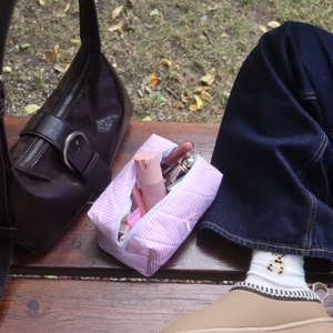 'Rosie' Beauty Case pamut steppelt neszesszer rózsaszín masnival - táska & tok - neszesszer - Meska.hu