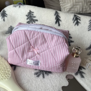 'Rosie' Beauty Case pamut steppelt neszesszer rózsaszín masnival - táska & tok - neszesszer - Meska.hu