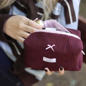 'Amélie' Beauty Case pamut neszesszer rózsaszín masnival - táska & tok - neszesszer - Meska.hu