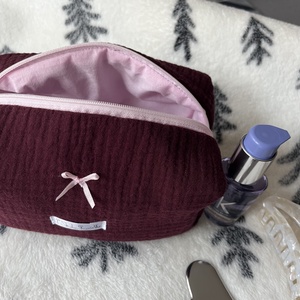 'Amélie' Beauty Case pamut neszesszer rózsaszín masnival - táska & tok - neszesszer - Meska.hu