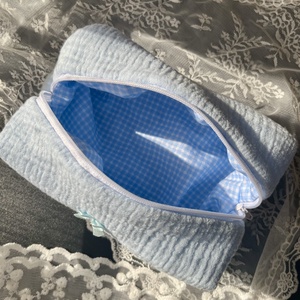 'Luna' Beauty Case pamut neszesszer masnival és kockás béléssel - táska & tok - neszesszer - Meska.hu