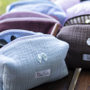 'Luna' Beauty Case pamut neszesszer masnival és kockás béléssel - táska & tok - neszesszer - Meska.hu