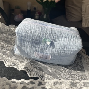 'Luna' Beauty Case pamut neszesszer masnival és kockás béléssel - Meska.hu