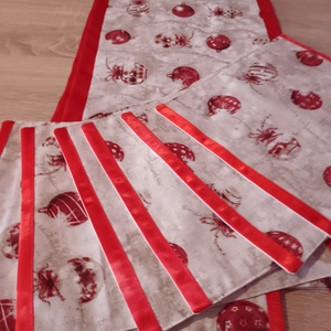 Karácsonyi futó 6 db-os tányéralátéttel  - karácsony - karácsonyi lakásdekoráció - ünnepi asztaldekoráció - Meska.hu