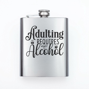 Gravírozott fém flaska -Adulting requires alcohol, Otthon & Életmód, Konyhafelszerelés, tálalás, Flaska, csatos üveg, Gravírozás, pirográfia, MESKA
