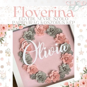 Floverina - Névre szóló, papírvirág koszorús kép (25x25 cm) - Meska.hu