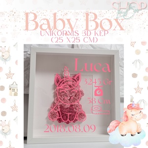 Baby Box - Unikornis 3D kép (25 x25 cm), Otthon & Életmód, Dekoráció, Kép & Falikép, 3d képek, Mindenmás, MESKA